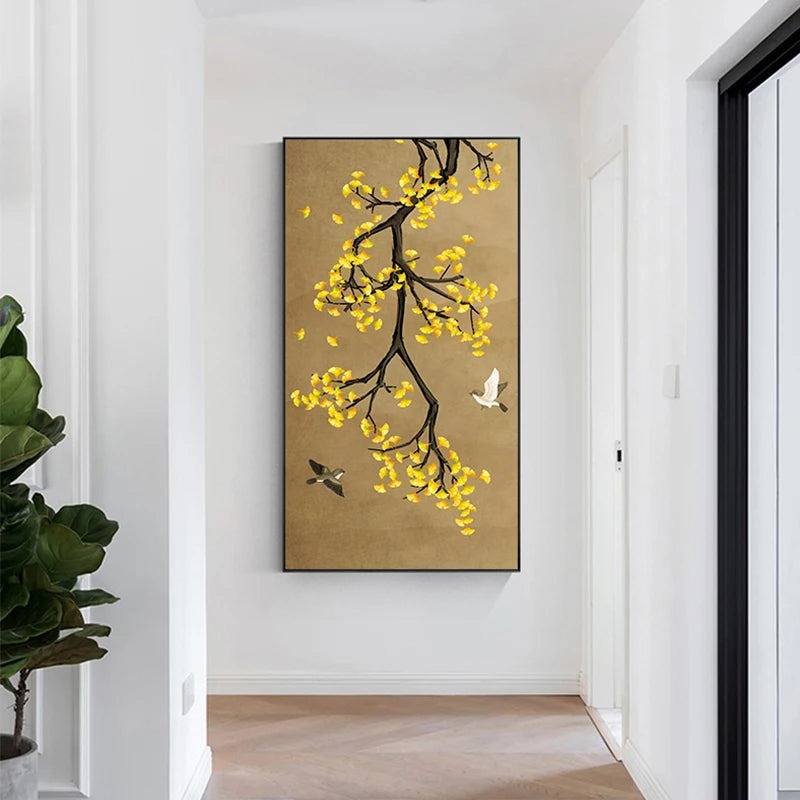 Chinese Ginkgo Flower Bird Canvas Painting Print Beautiful