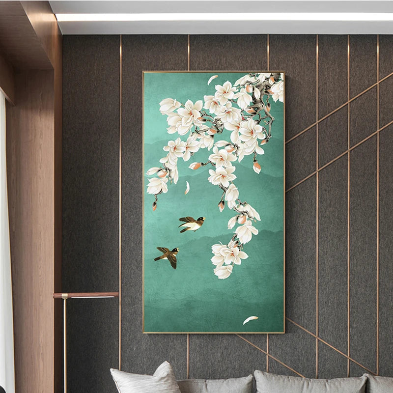 Chinese Ginkgo Flower Bird Canvas Painting Print Beautiful