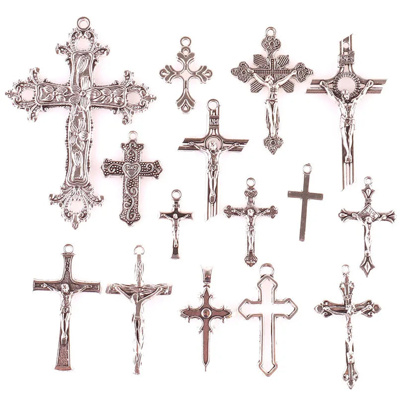 15pcs Crosses Charms/Pendants Christian Antique Silver Color DIY Handmade Jewelry Components