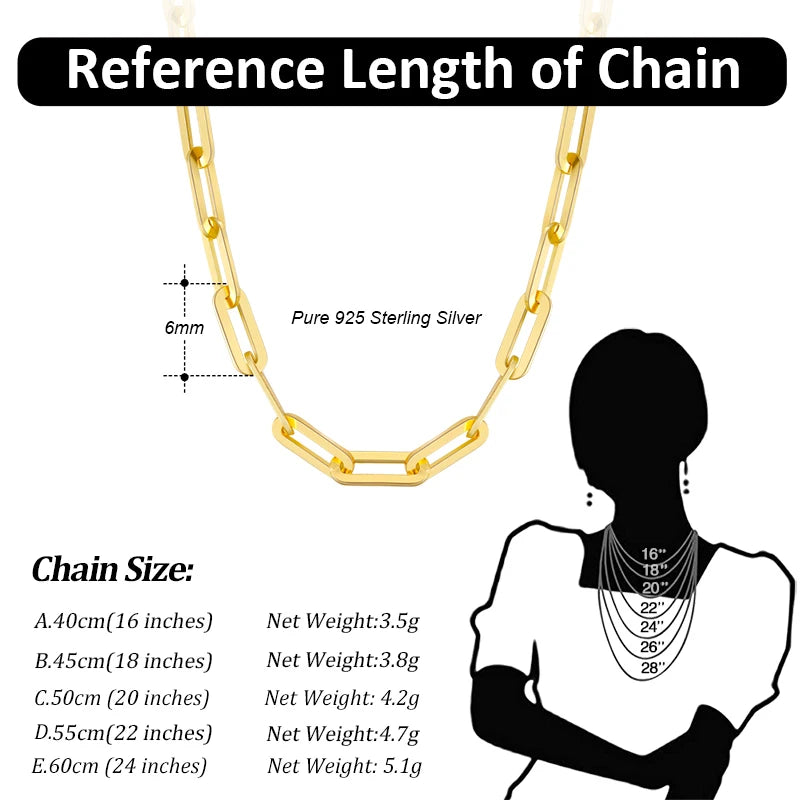 Gold Plated Genuine 925 Sterling Silver Paperclip Neck Chain