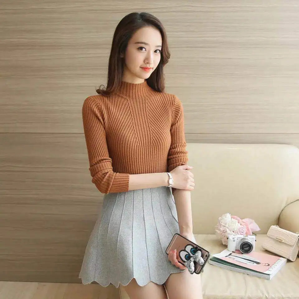 Candy Color Knitted Turtleneck Knitted Sweater