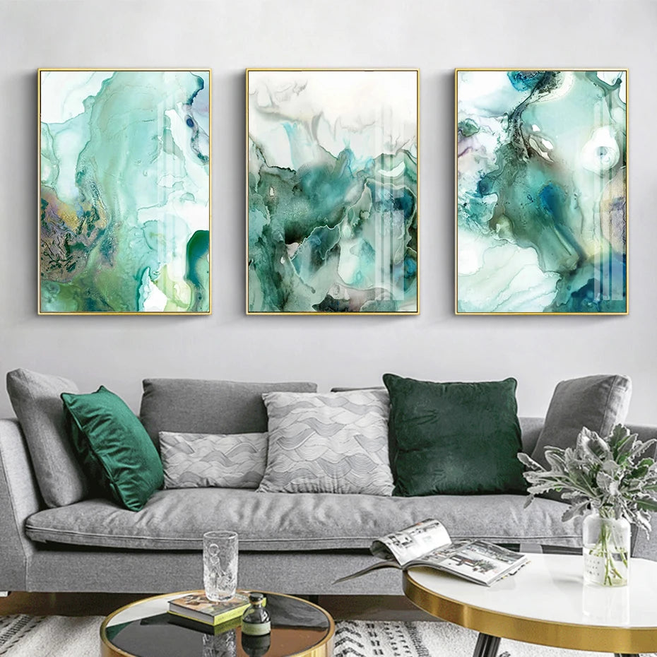 Abstract Mint Green Marble Liquid Canvas Painting Prints