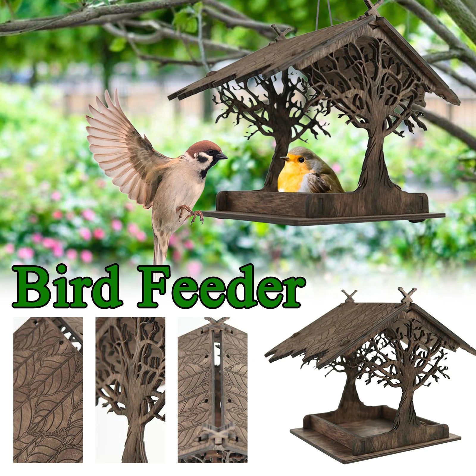 Birdhouse Bird Feeder Outdoor Patio Hanging Birds Ornament Feeding Tray