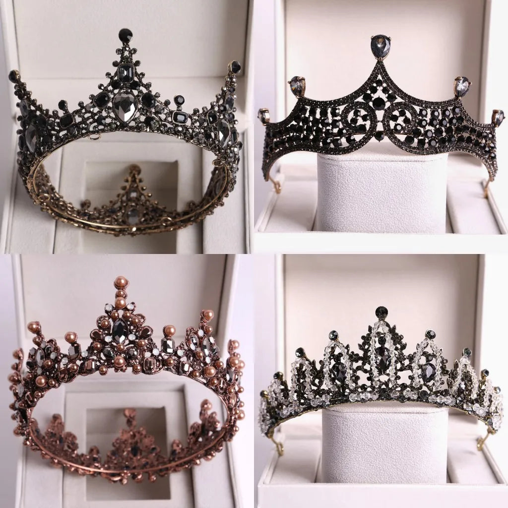 Baroque Black Crystal Big Round Tiaras