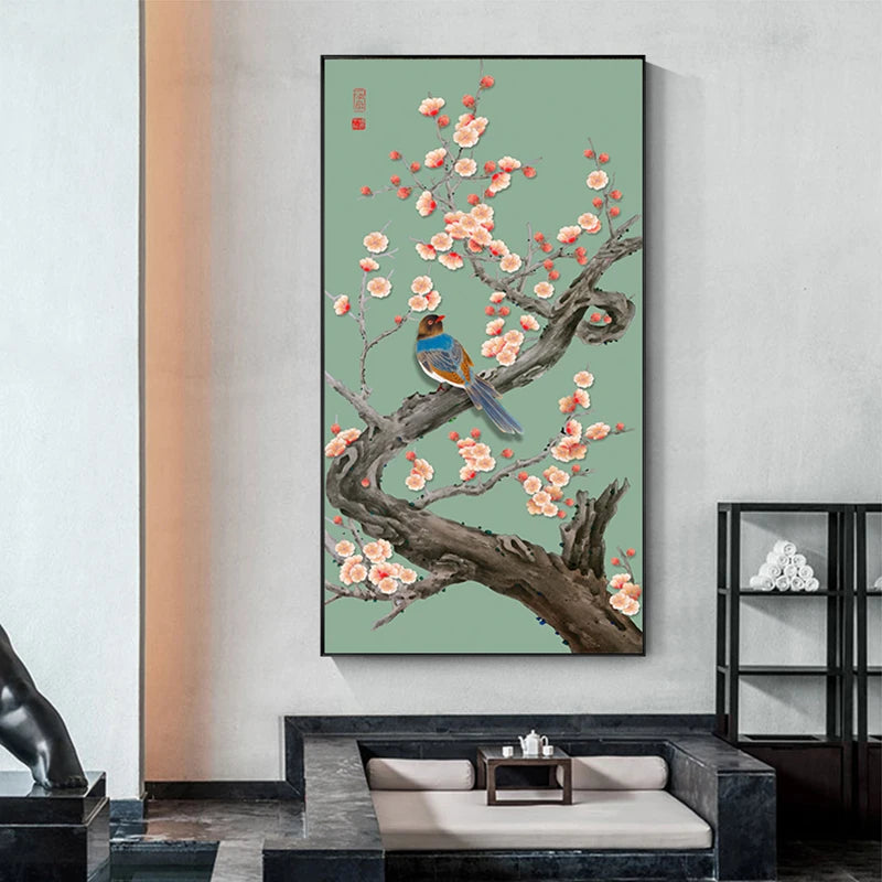 Chinese Ginkgo Flower Bird Canvas Painting Print Beautiful