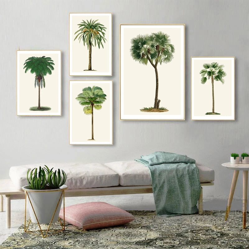 Tropical Palm Tree Vintage Illustrations Canvas Prints