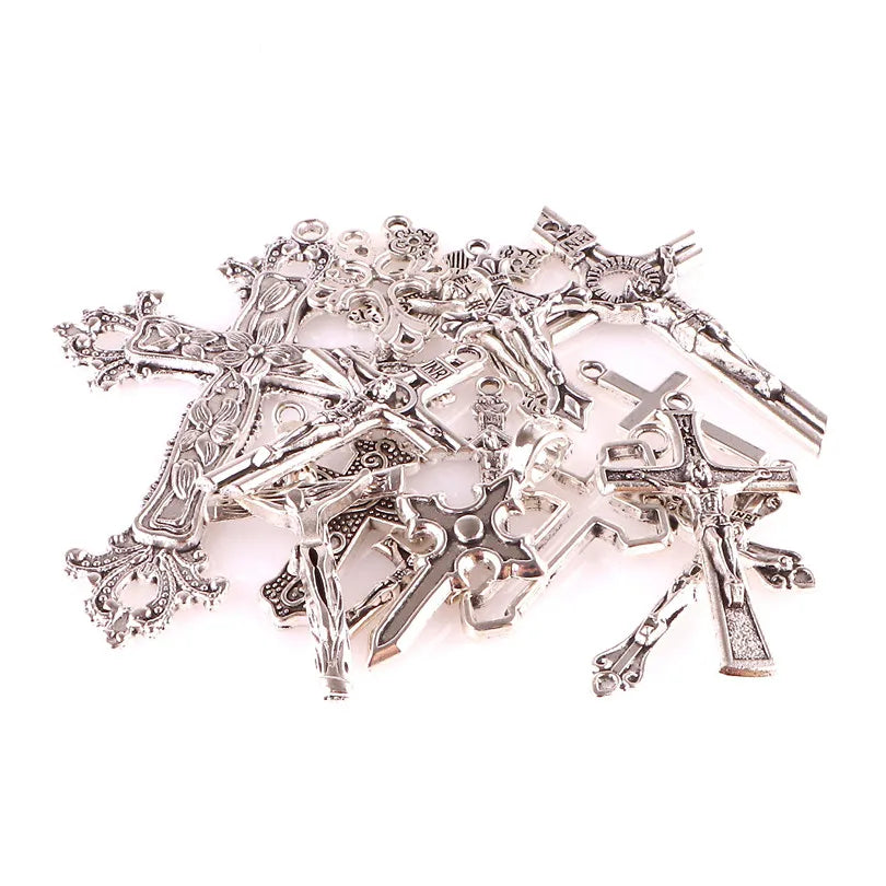 15pcs Crosses Charms/Pendants Christian Antique Silver Color DIY Handmade Jewelry Components