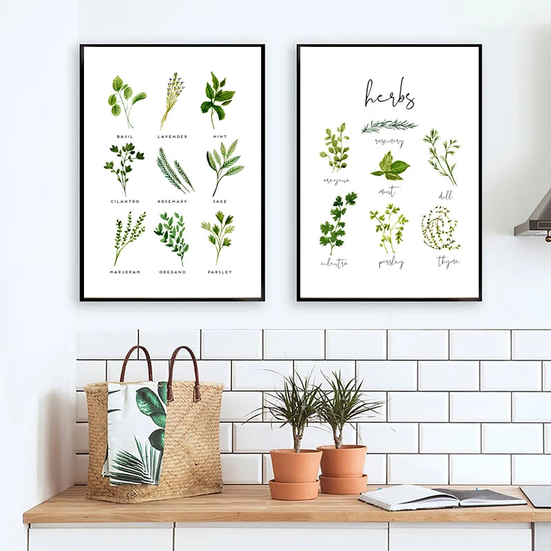 Herbs Canvas Print Watercolor Basil Oregano Sage Cilantro