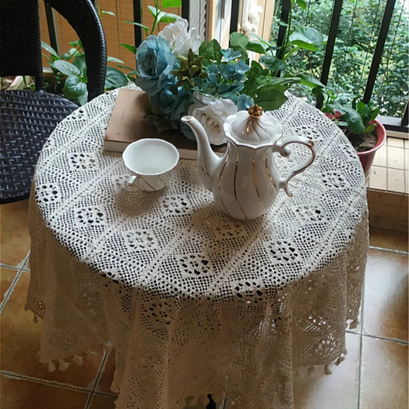 Pastoral Handmade Crochet Square Cotton Tablecloth