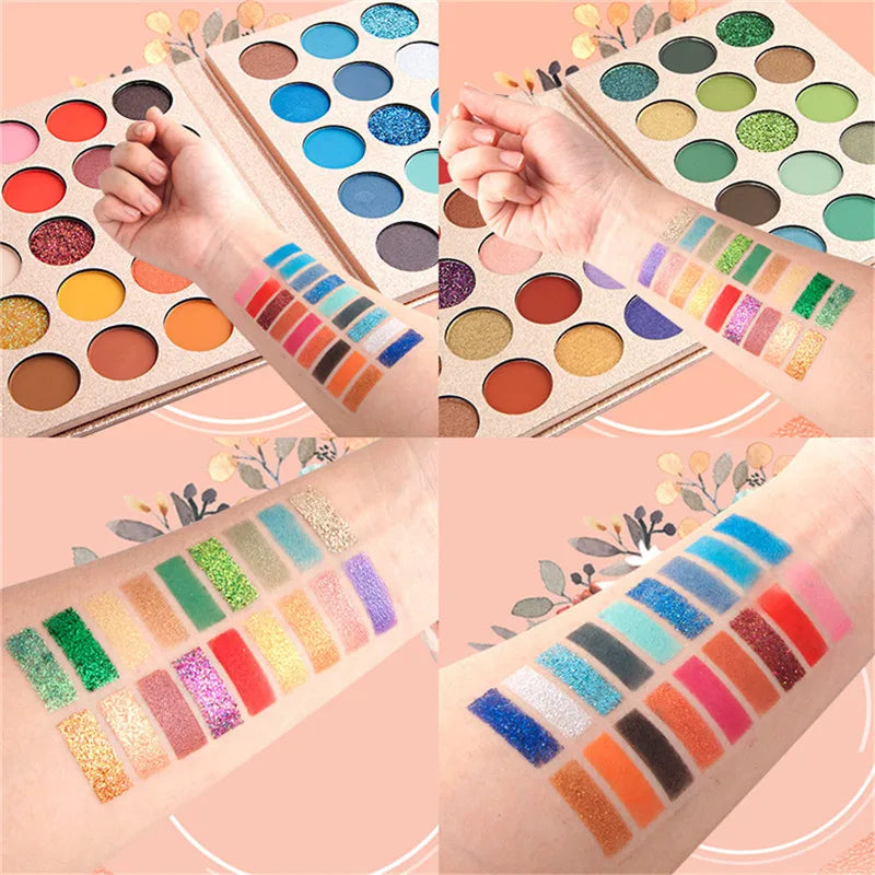 65 Colors Eyeshadow Palette, High Pigment Shimmer, Matte, Glitter