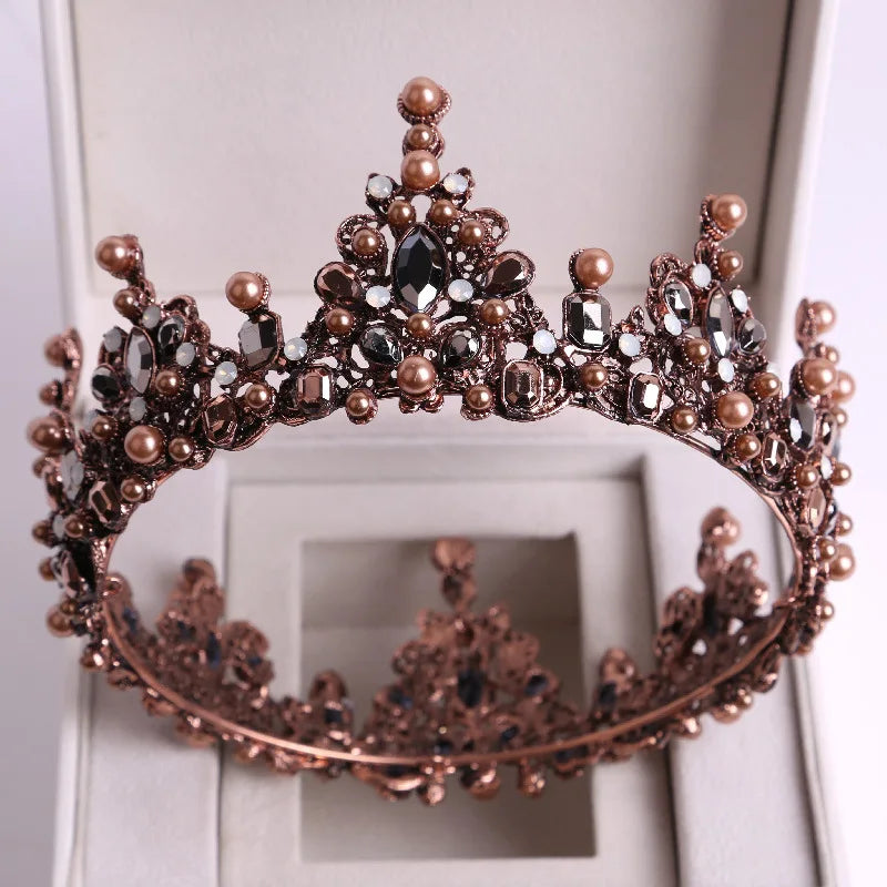 Baroque Black Crystal Big Round Tiaras