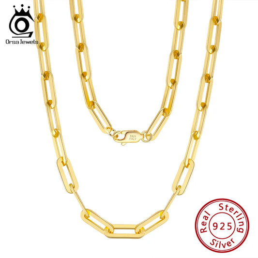 Gold Plated Genuine 925 Sterling Silver Paperclip Neck Chain