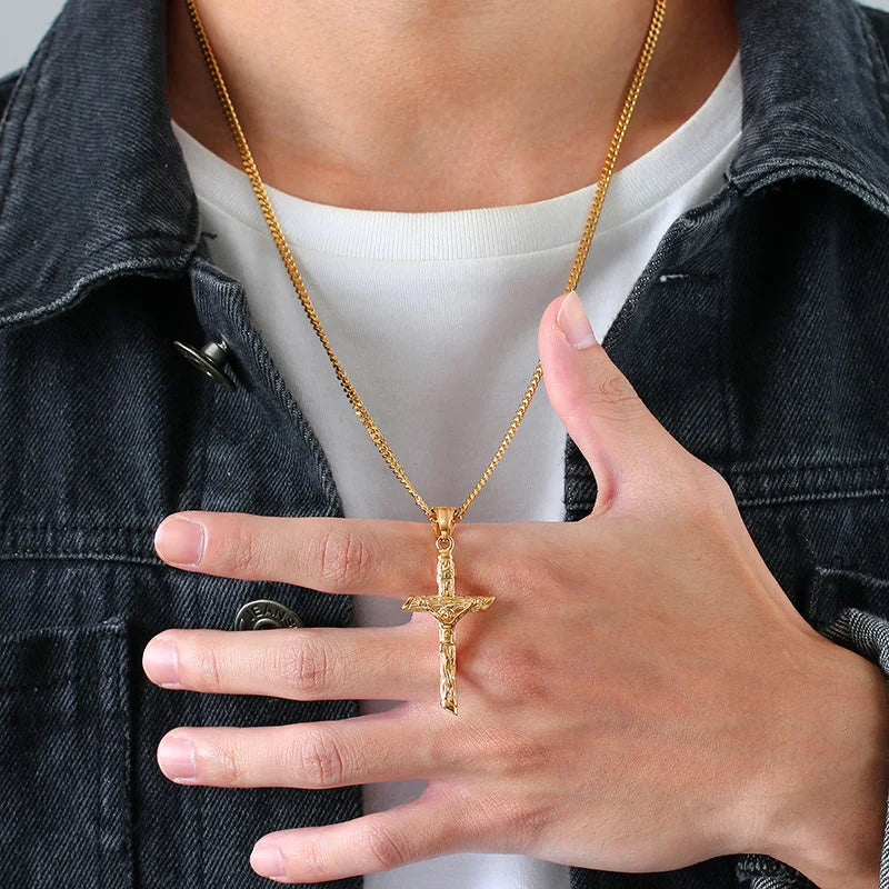 Cross Necklace for Pendant, Gold Color Stainless Steel Unisex