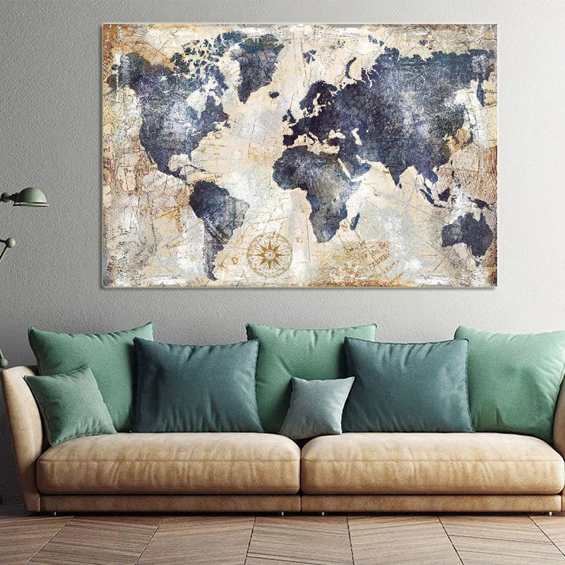 Vintage World Map Canvas Painting Print