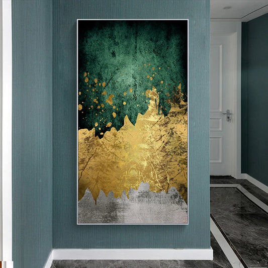 Green Gold Modern Abstract Nordic Canvas Painting Print