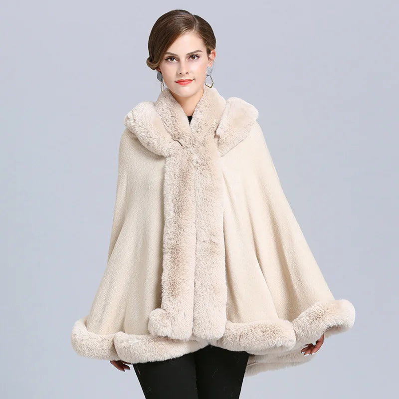 Thick Warm Poncho Cape Faux Fur, 5 Colors