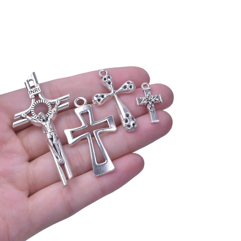 15pcs Crosses Charms/Pendants Christian Antique Silver Color DIY Handmade Jewelry Components