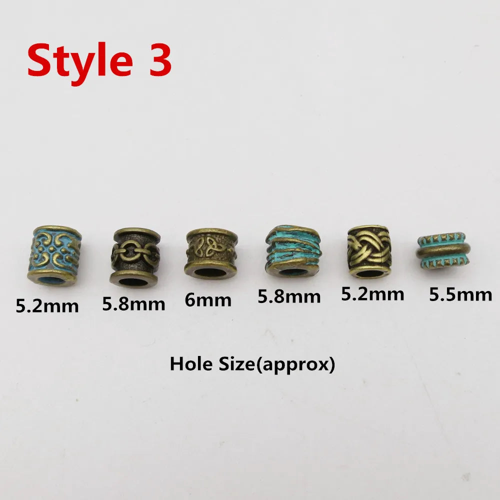 6Pcs/Pack mix Bronze Viking Rune hair braid rings