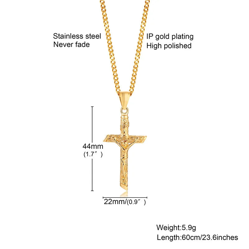 Cross Necklace for Pendant, Gold Color Stainless Steel Unisex