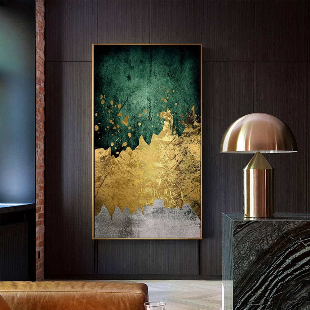 Green Gold Modern Abstract Nordic Canvas Painting Print