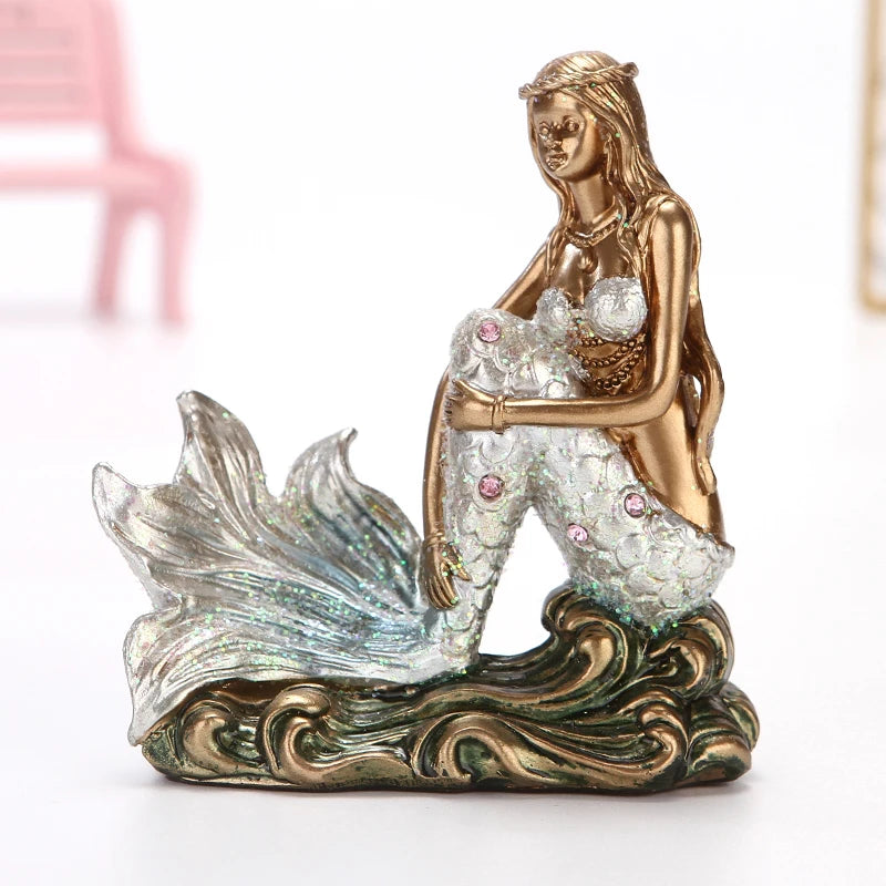 Resin Mermaid Figure Rhinestone Sea Maiden