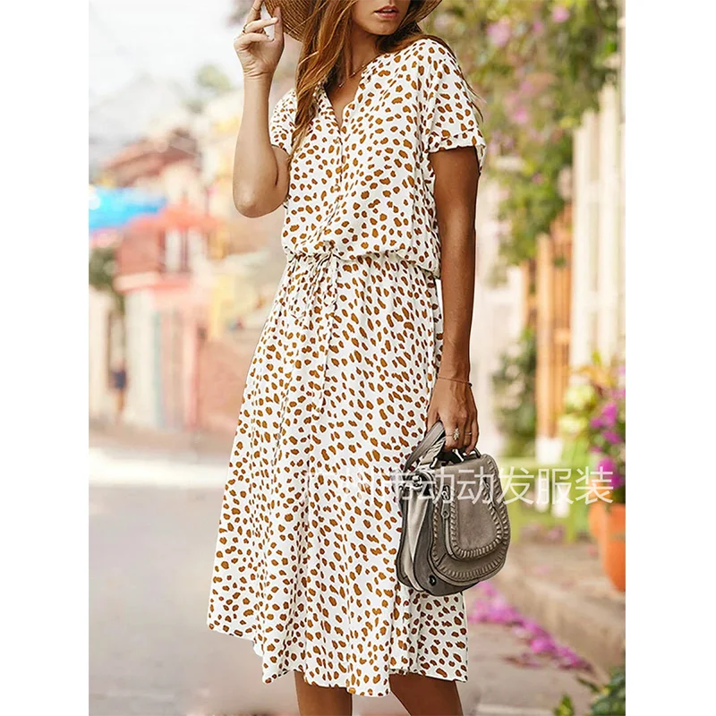 Bohemian Polka Dot Leopard Print Dress