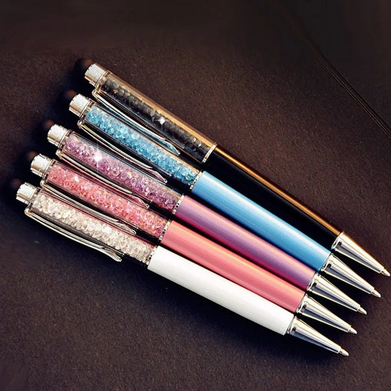 Cute Crystal Pen Diamond Ballpoint Pens 2-In-1 Crystal Stylus Pen 5 Pcs/lot