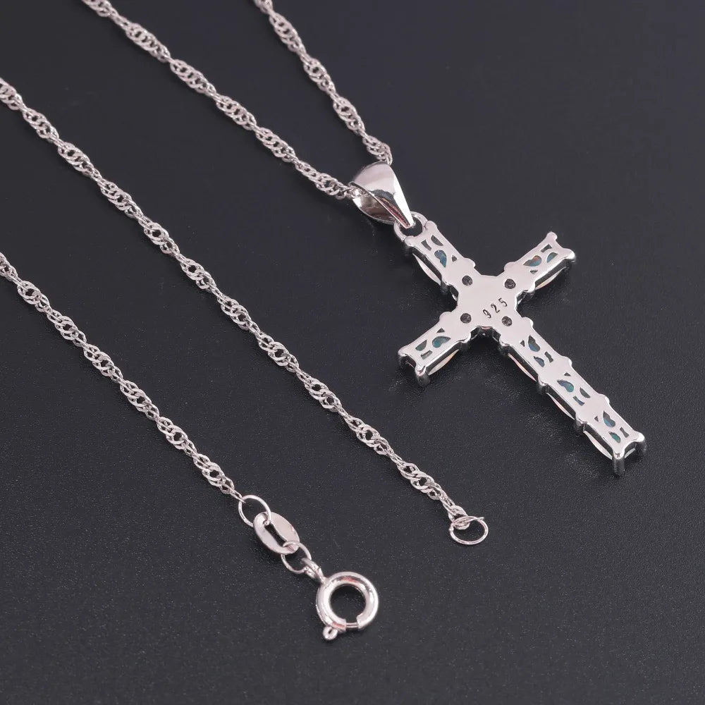 Opal Christian  Cross Necklace Pendant