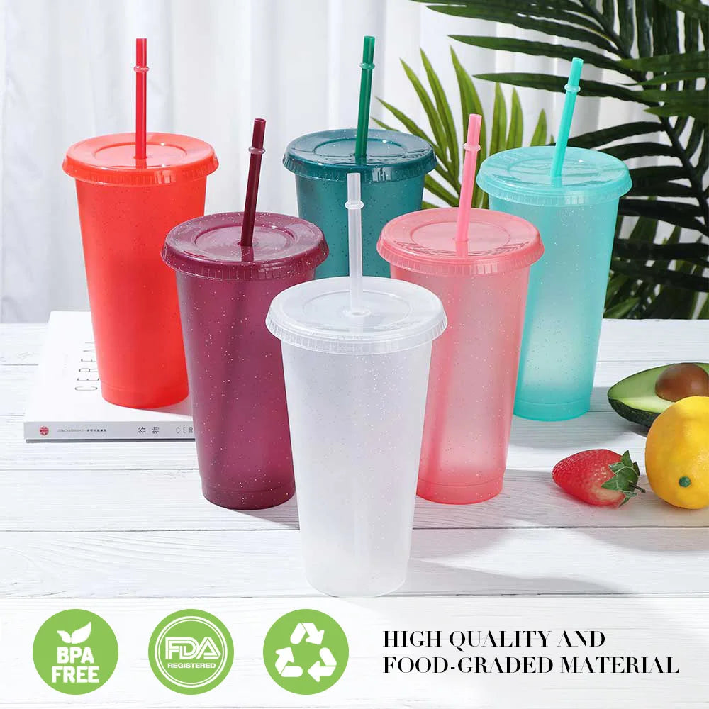 Reusable Hard Plastic Tumbler, With Straw, 5PCS