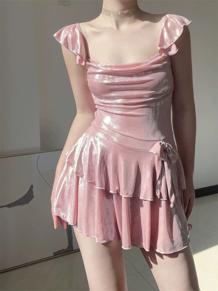 Modest Pearlescent Thin and Glittering Skirt Swimsuit