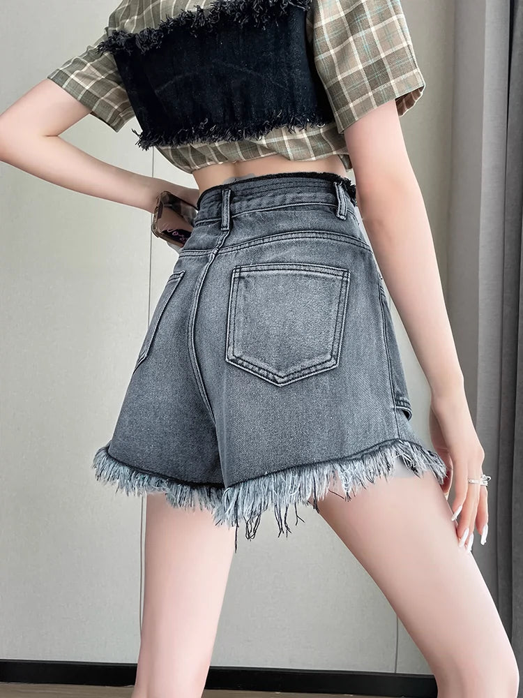 High Waist Pocket Design Denim Shorts, available in Plus Size