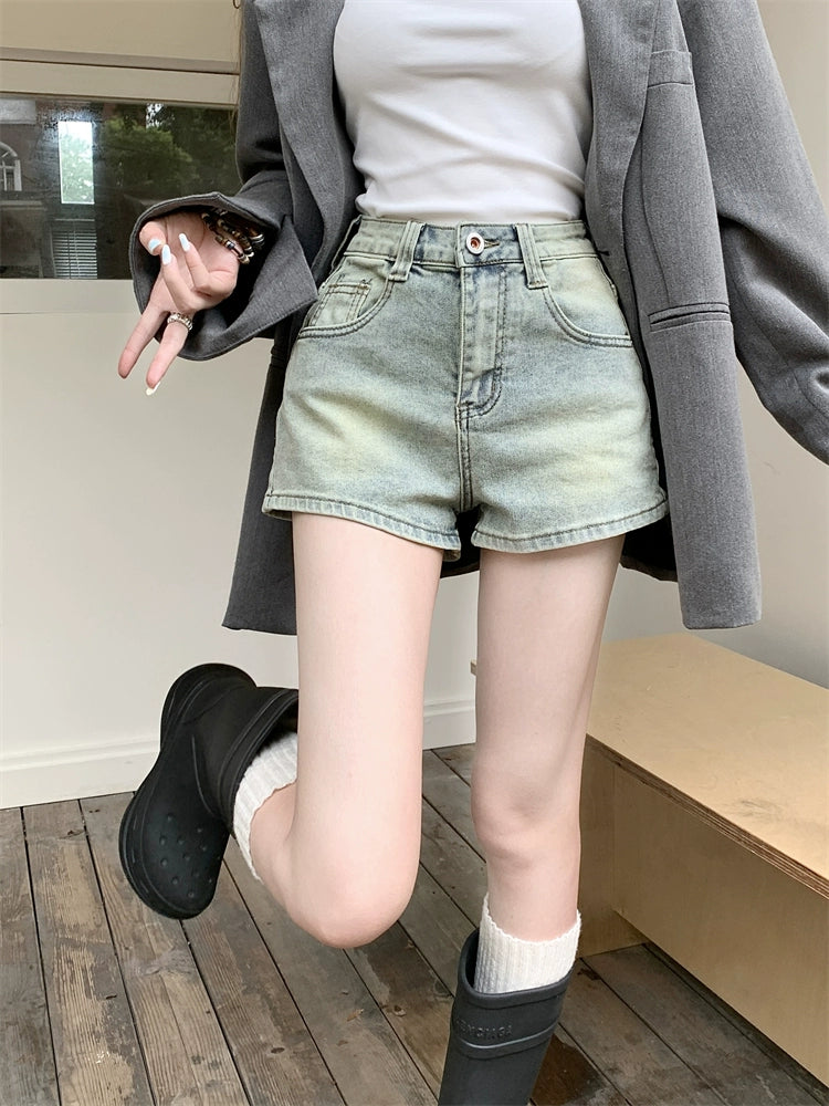 Retro Sexy High Waist Light Color Pocket Denim Shorts