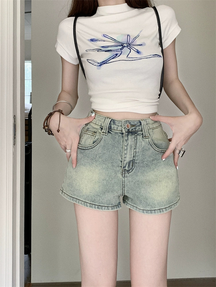 Retro Sexy High Waist Light Color Pocket Denim Shorts