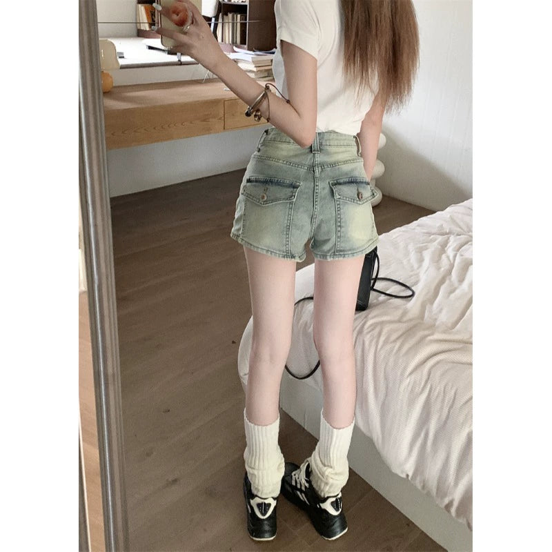 Retro Sexy High Waist Light Color Pocket Denim Shorts