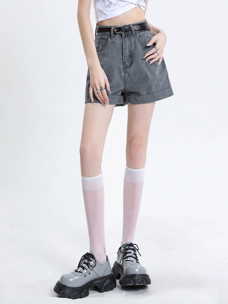 A- line Wide Leg Denim Shorts