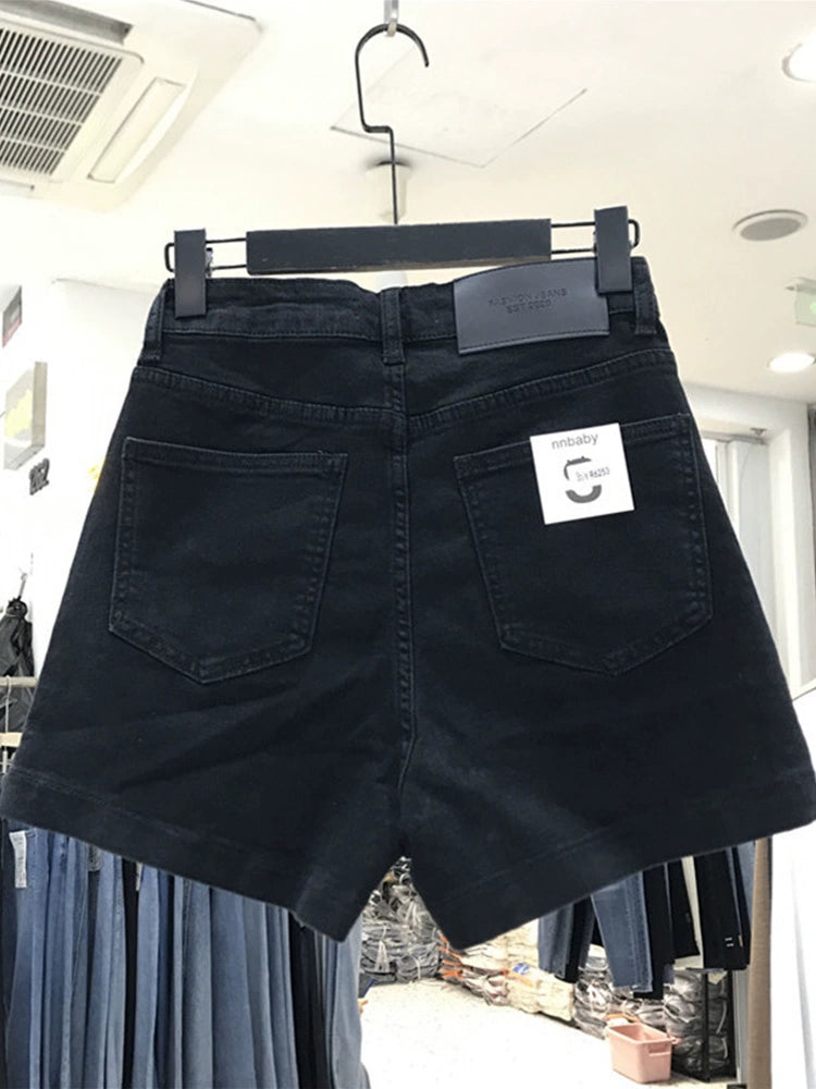 Loose-Fit High Waist A- line Denim Shorts