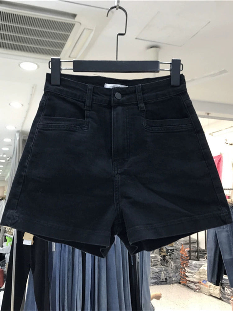 Loose-Fit High Waist A- line Denim Shorts