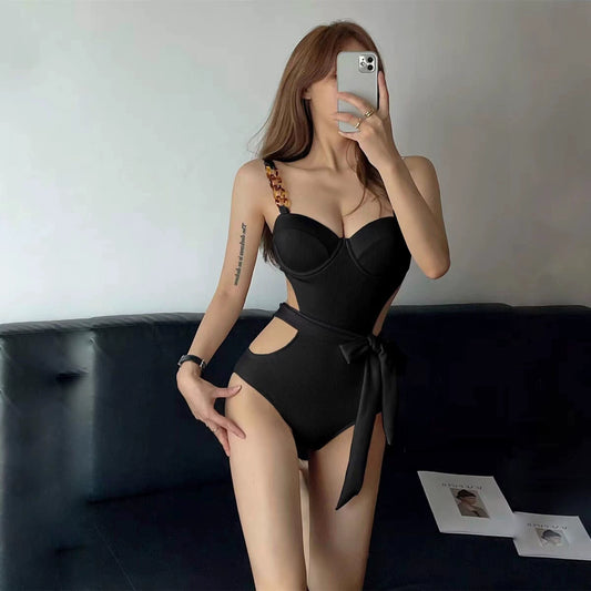 Fashionable One-Piece Gathered Swimsuit