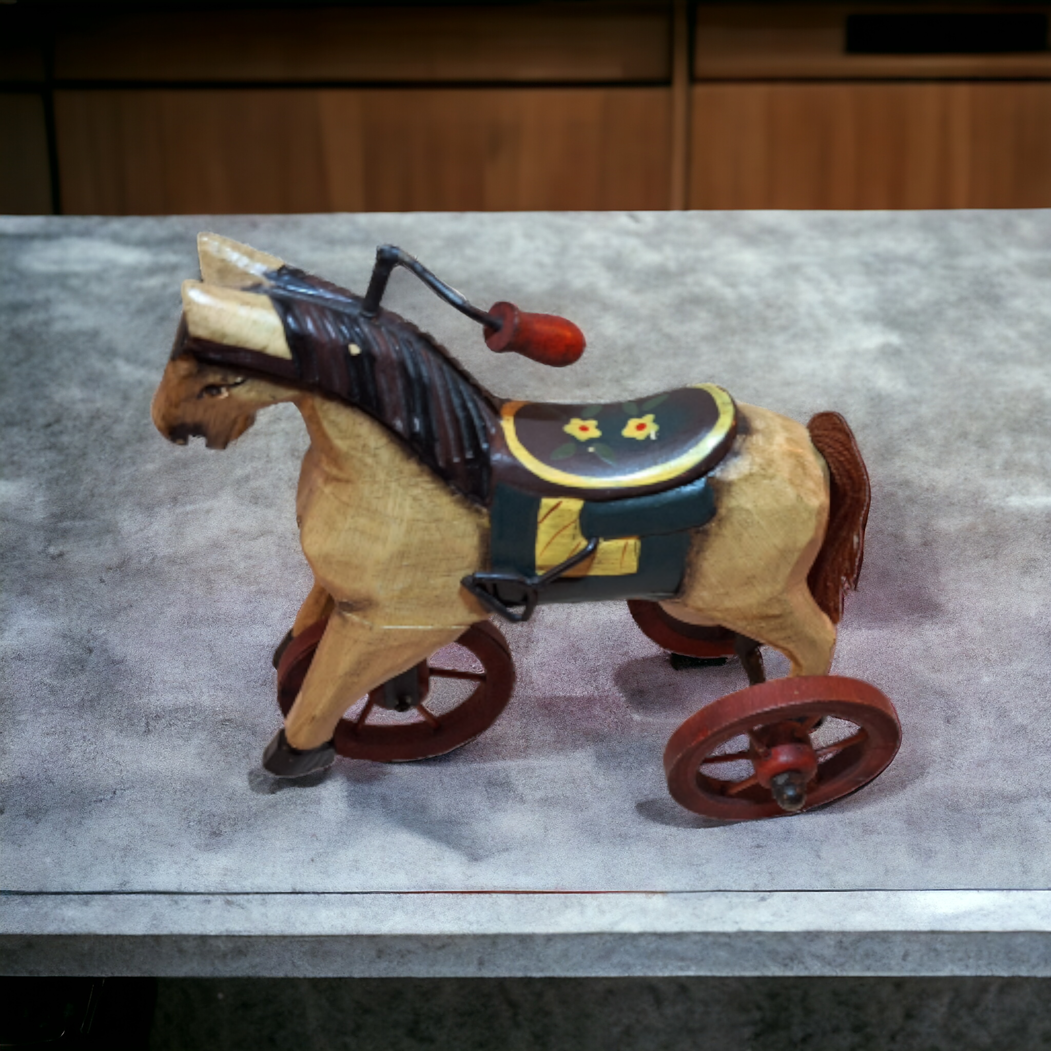 Folk-art/Primitive Style Hand-carved, Hand-painted, Vintage Horse Toy Figure