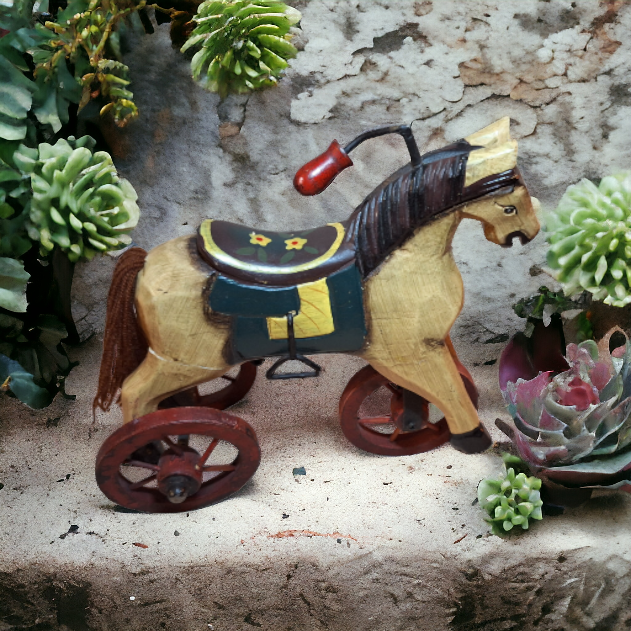 Folk-art/Primitive Style Hand-carved, Hand-painted, Vintage Horse Toy Figure