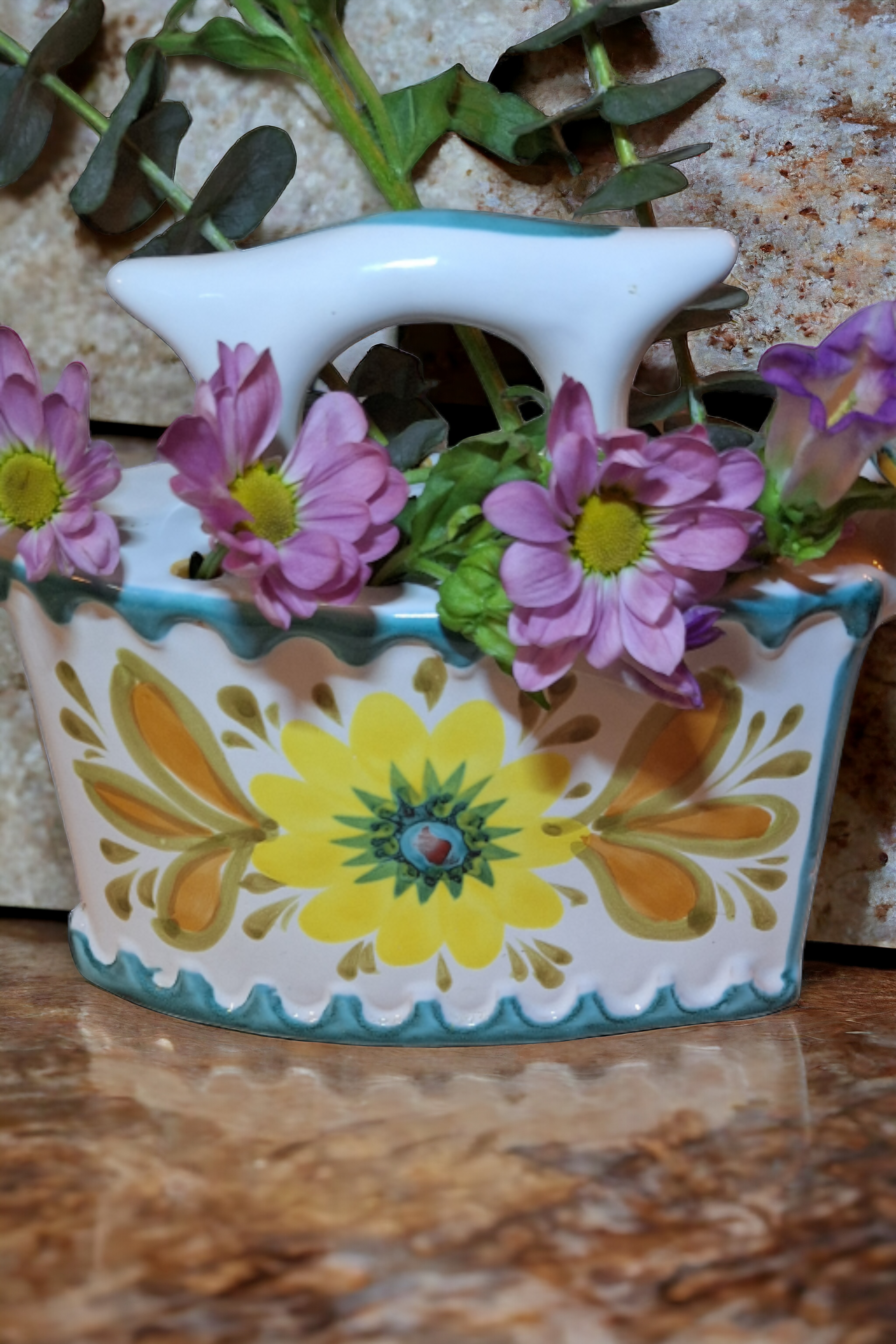 Vintage Iron Ceramic Vase, Hand-painted, Made in Italy