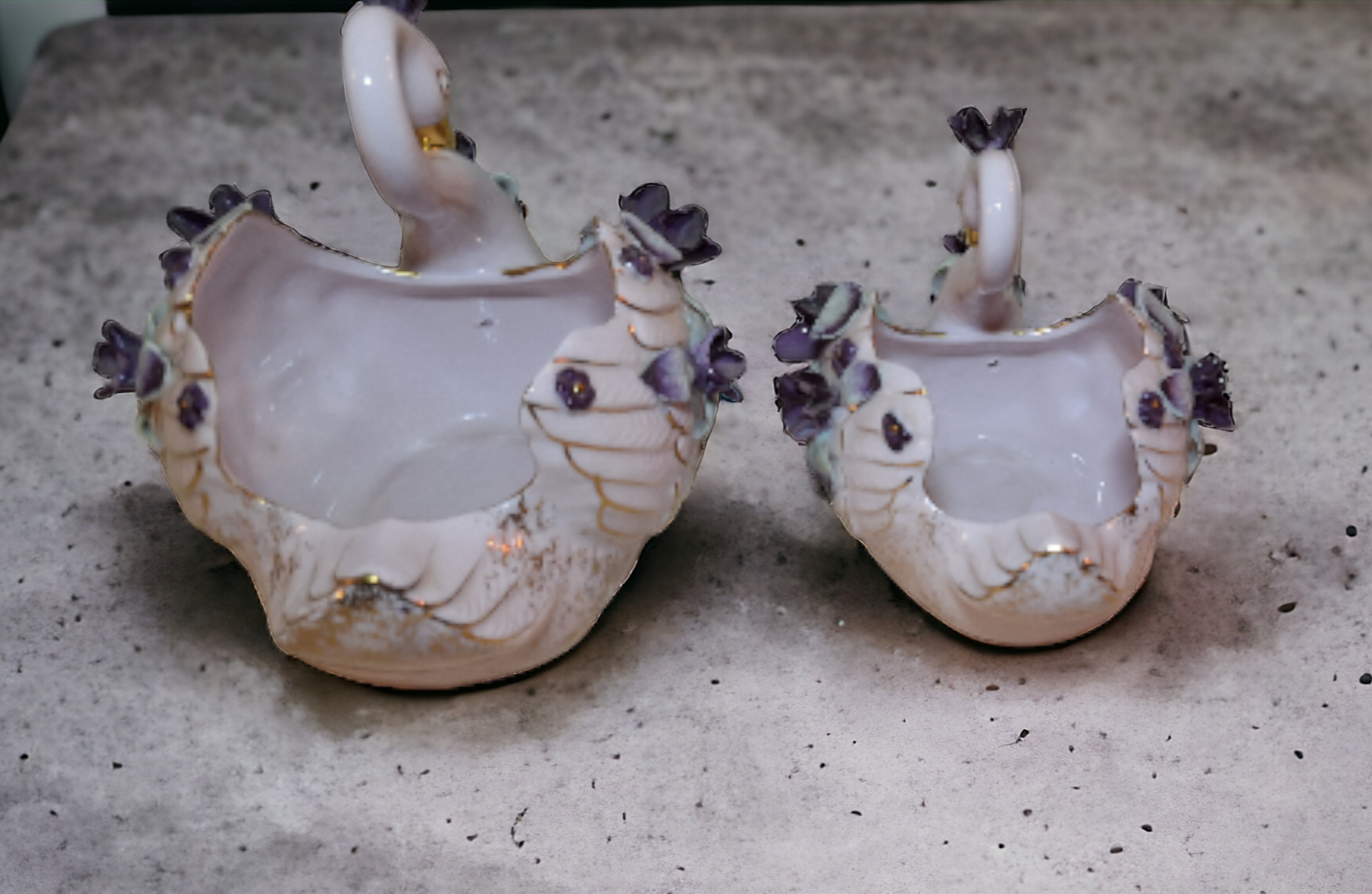 Lavender & Violets Lefton China Swan Trinket Bowls, set of 2