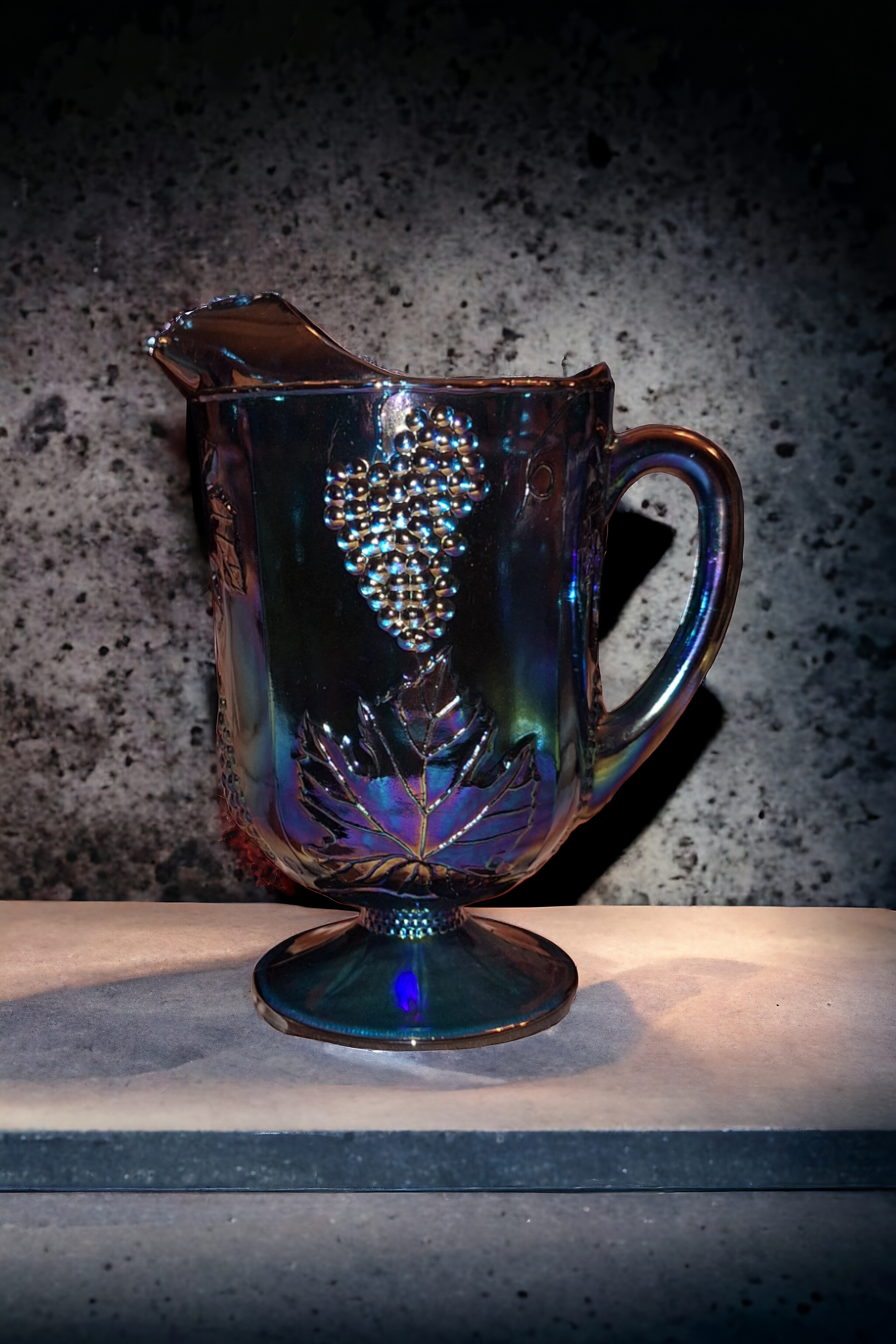 Indiana Glass Iridescent Blue Carnival Pitcher and Goblets