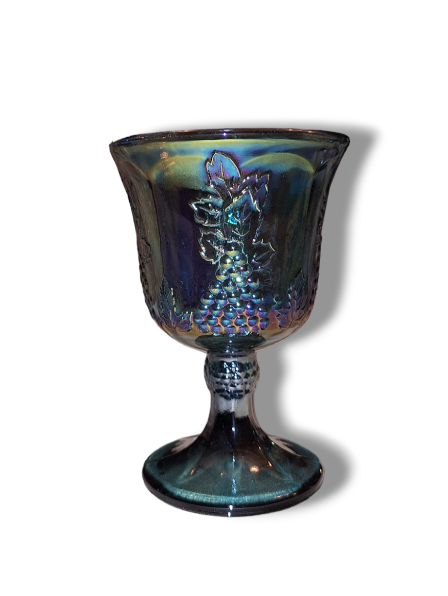 Indiana Glass Iridescent Blue Carnival Pitcher and Goblets