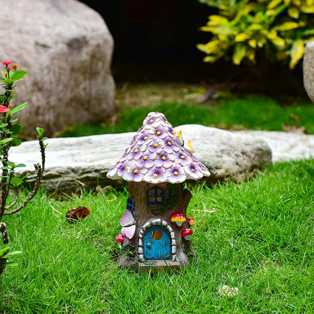 Garden Statue Light Flower Fairy House Outdoor Solar Lamp