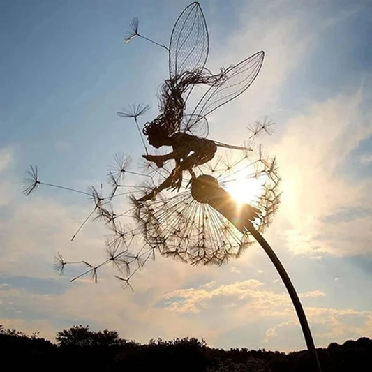 Pixies Fairy Garden Sculptures Stake Fairies and Dandelions Dance Together