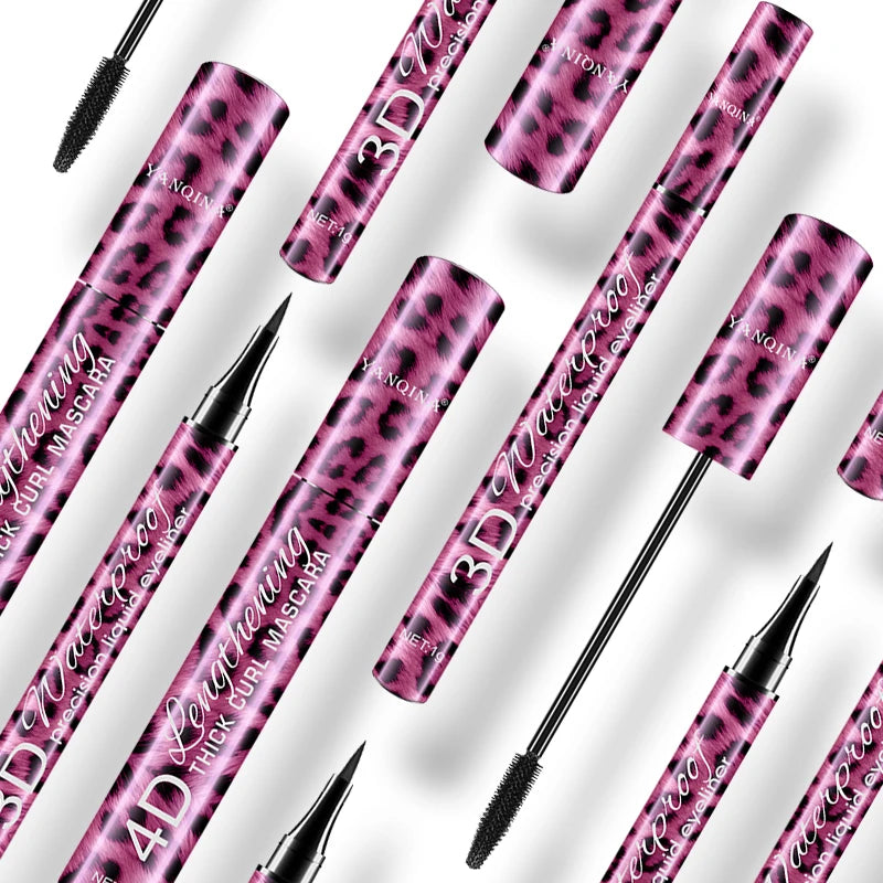 Leopard Black Mascara + Eyeliner Pen Waterproof 4D Fiber