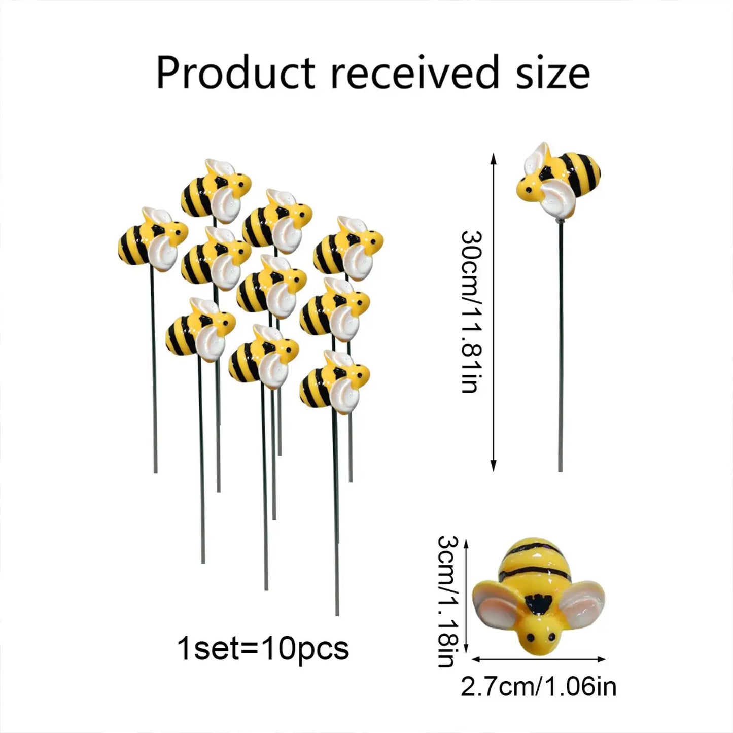 10Pcs Bee Sculpture Garden Stakes