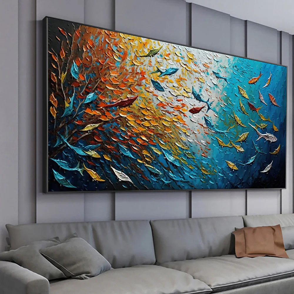 Blue Sea Fish Canvas Painting Print Large Size