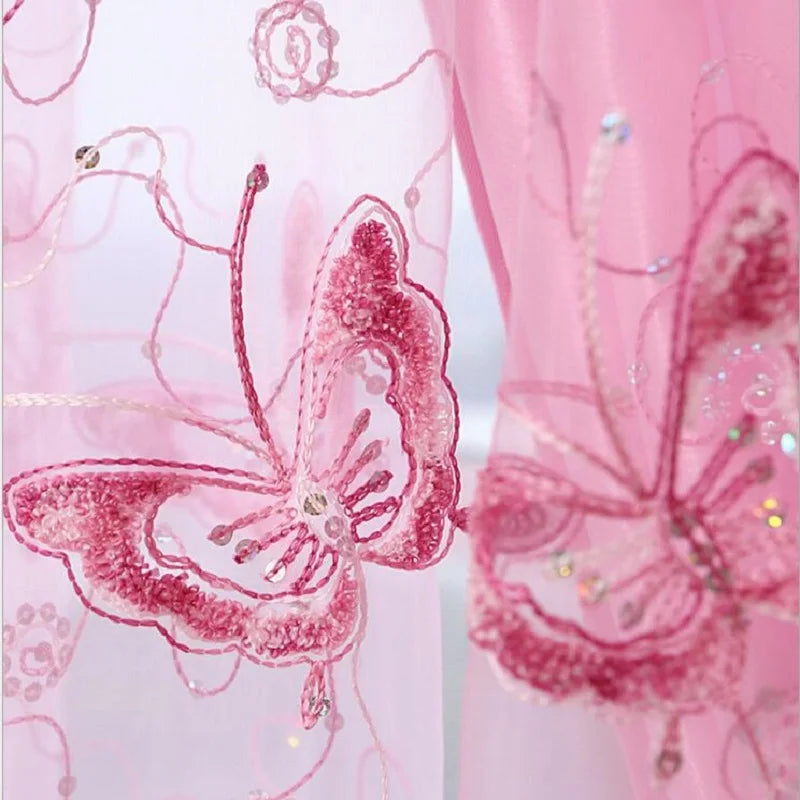 Romantic Embroidered Sequins Butterfly Sheer Voile Curtains